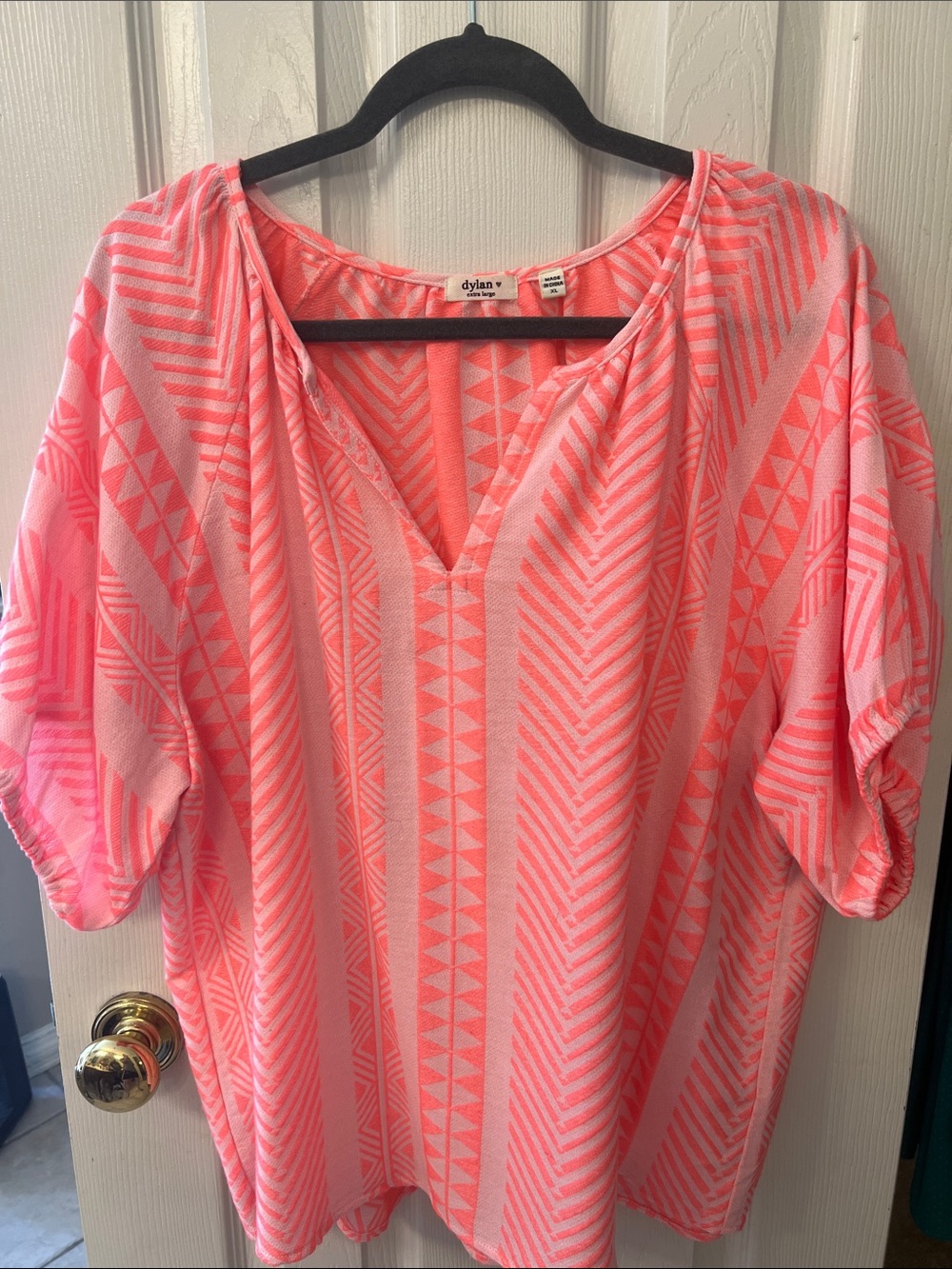 dylan coral & light pink geometric V-neck tunic